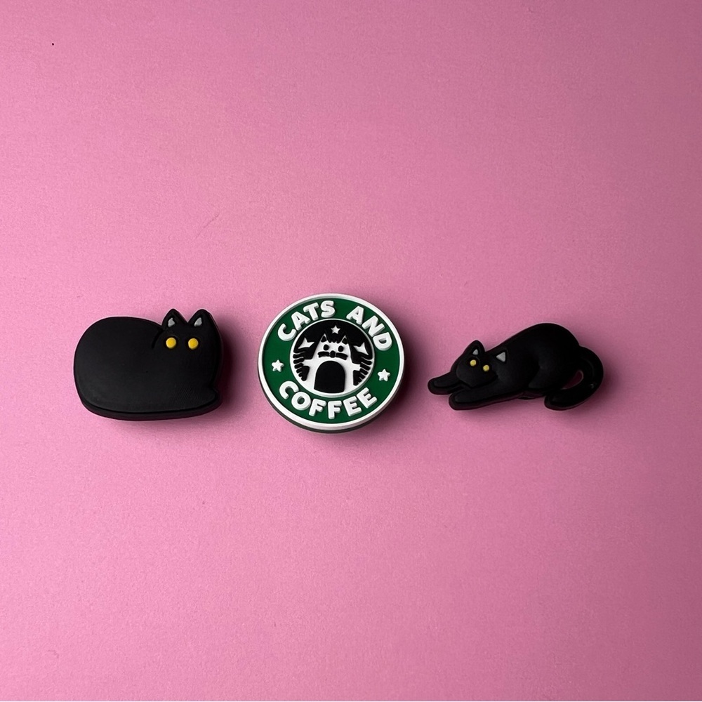 Black Cat Crocs Shoe Charms Set of 7 - jibbitz Charms Coffee Lover - Cat Lover - Picture 3 of 6